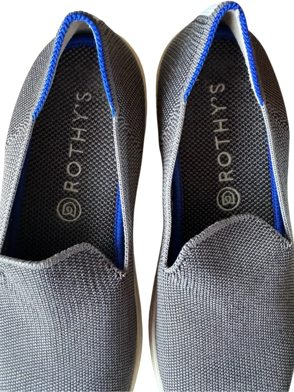 Rothy’s The Loafer Gray Knit Slip On Flats Blue Trim Women’s Size 7